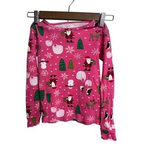 Carter's Kids Girls 7 Pink Christmas Long Sleeve‎ Pajama Top Holiday Loungewear
